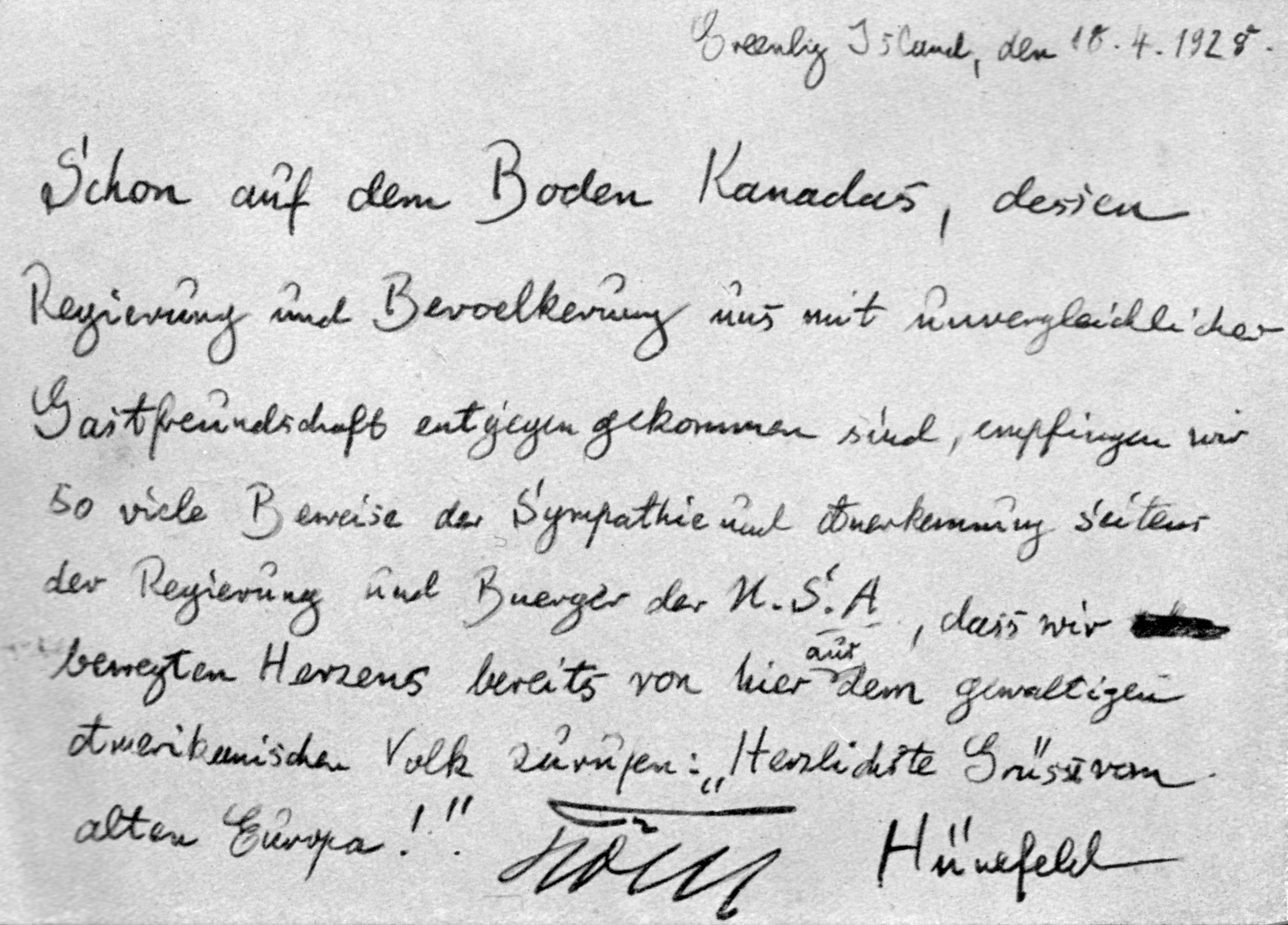 Handschriftlicher Gruß von Greenly Island